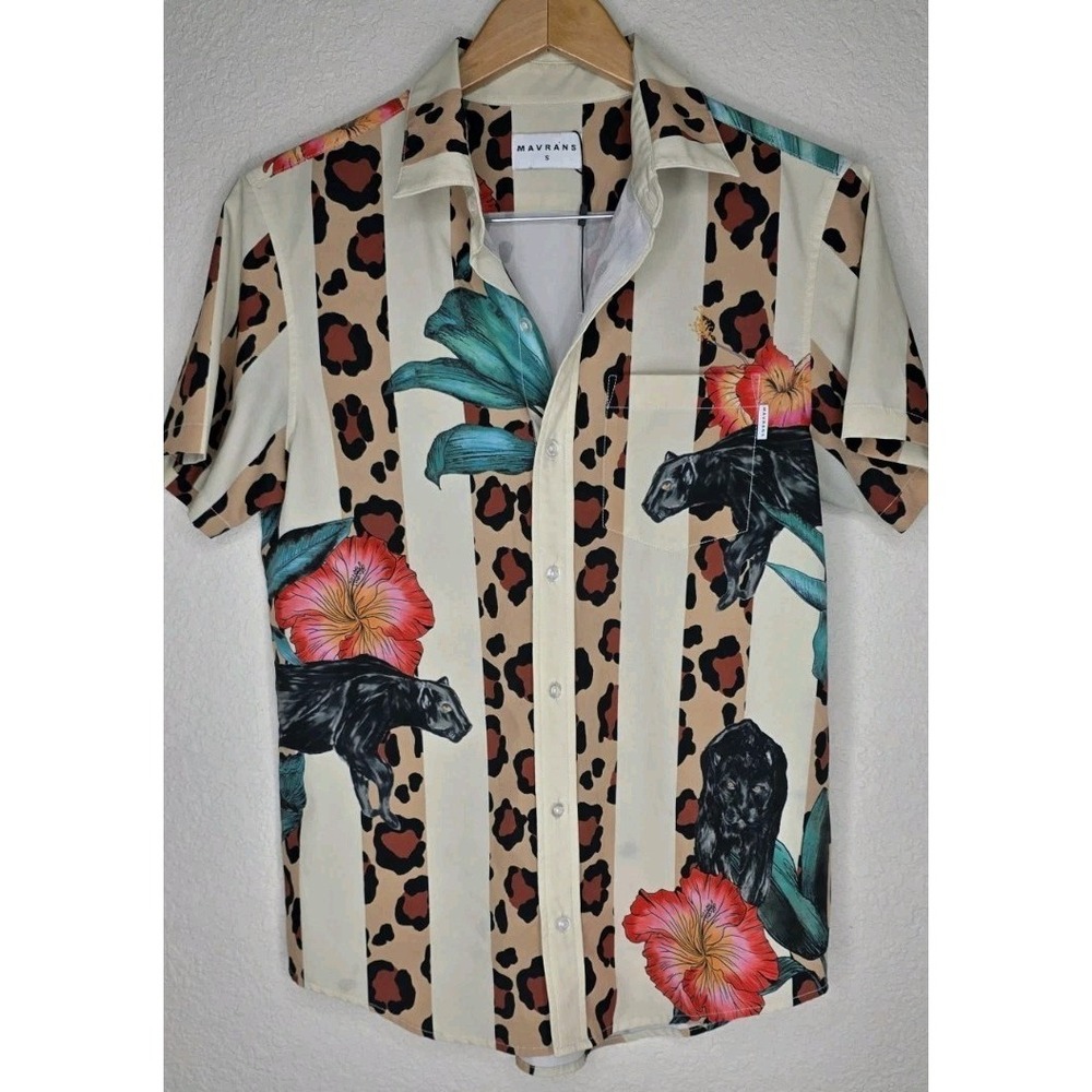 New Mavrans Men S Leo Pantera Weekend Short Sleeve Button-Up Shirt‎ Vacay Beach
